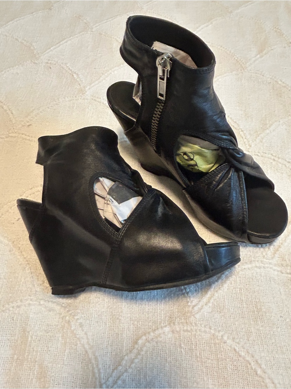 Rick Owens Black Leather Wedge Sandals